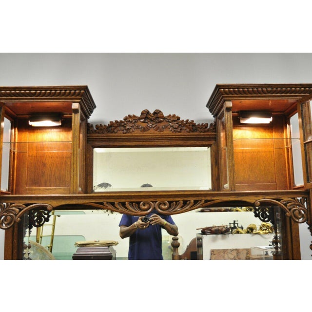 Antique French Victorian Carved Oak Sideboard Buffet Hutch Mirror China