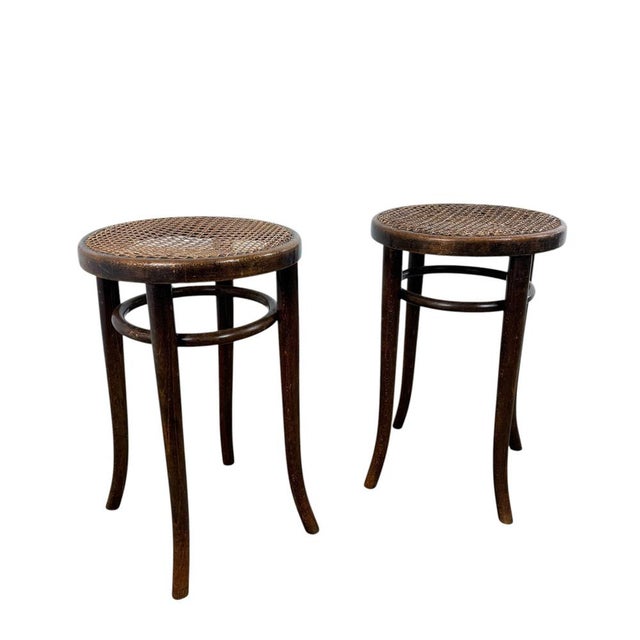 Antique Bentwood Stools with Cane Seats by Michael Thonet, 1890s, Set of 2 For Sale - Image 9 of 9