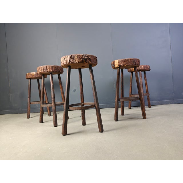 Vintage Tree Trunk Bar Stools, 1970s, Set of 4, in Very Good conditions. Designed 1970 to 1979
