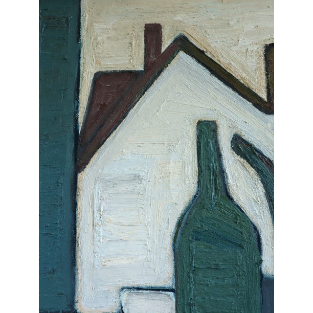 Mid-Century Modern 'Green Vessels & House Form' Abstract Still Life Oil Painting by Swedish Artist Max Gregor Carlsson (1914-1996), Framed For Sale - Image 11 of 14