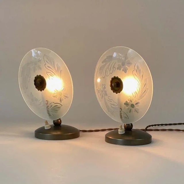 Mid-Century Etched Glass Table Lamps, Italy, 1950s, Set of 2 For Sale - Image 11 of 16