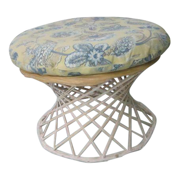Vintage Russell Woodard Patio Resin Wicker Footstool With Cushion Chairish