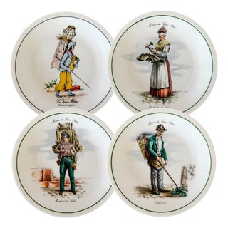 Vintage French Porcelain "Métiers Du Vieux Paris" Salad Plates by Berry - Set of 4 For Sale