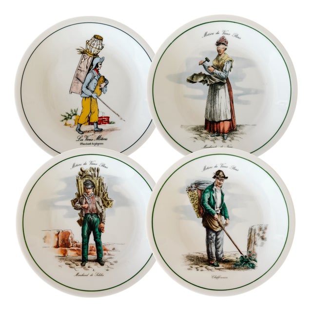 Vintage French Porcelain "Métiers Du Vieux Paris" Salad Plates by Berry - Set of 4 For Sale