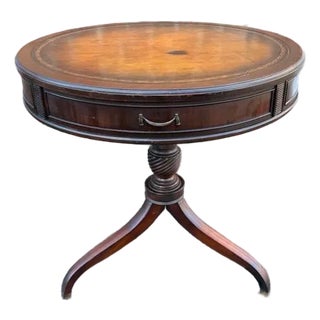 Vintage Federal Style Spider Leg Leather Top Drum Table For Sale