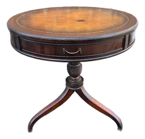 Vintage Federal Style Spider Leg Leather Top Drum Table