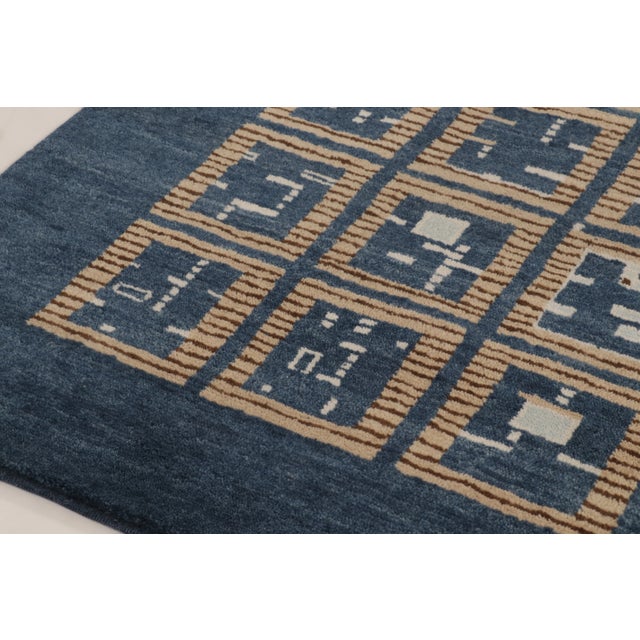 Rug & Kilim Contemporary Art Deco Style Geometric Blue Wool Rug by Rug & Kilim, India For Sale - Image 4 of 10