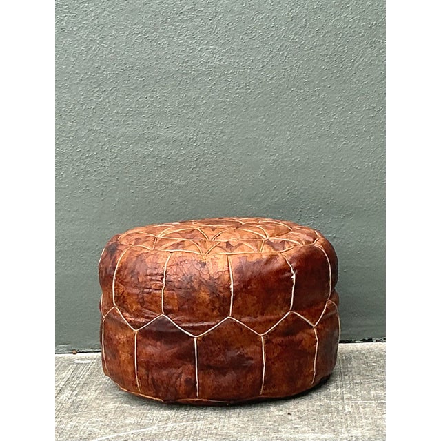 Vintage Star Tufted Leather Ottoman For Sale - Image 10 of 12