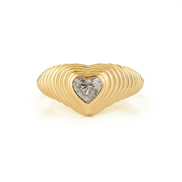 Gypsy Set 0.61ct Heart Cut Diamond Pinky Ring Size 8 in 14k Solid Yellow Gold For Sale - Image 4 of 17