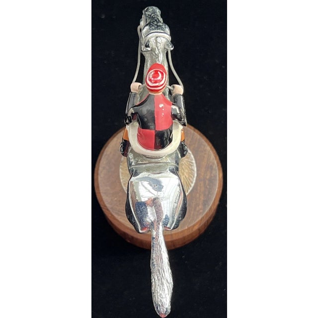 Traditional Lejeune Chrome Newmarket, Galloping Thoroughbred Racehorse W/ Black/ Red Enamel Jockey For Sale - Image 3 of 10