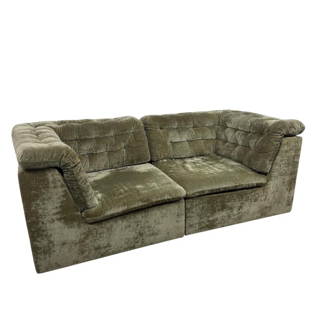 Vintage Olive Velvet Modular Two-Seater Sofa, 1960s For Sale - Image 17 of 17