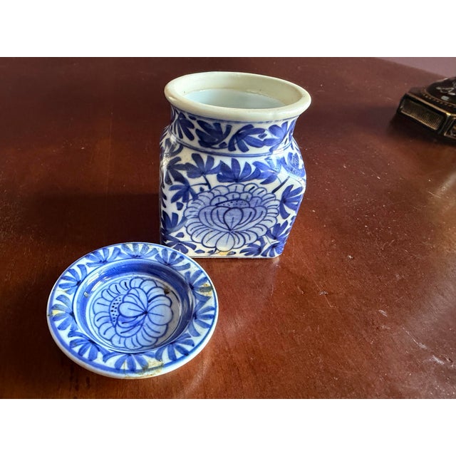 Blue and White Ink Pot From Thailand For Sale - Image 4 of 9