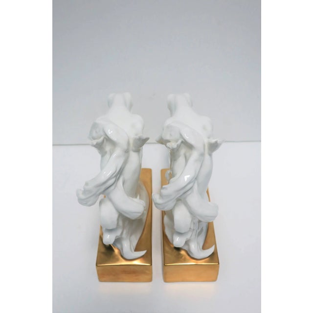 Horse Head and Mane Bookends or Decorative Object Sculptures White and Gold Porcelain, Pair For Sale - Image 11 of 13
