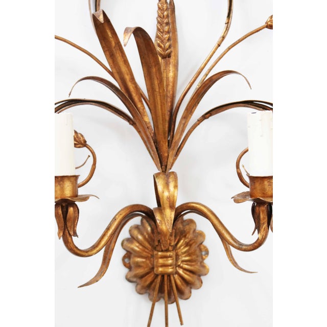 Metal Large Florentine Regency Wall Lamp with Ears of Wheat by Hans Kögl, 1970s For Sale - Image 7 of 9