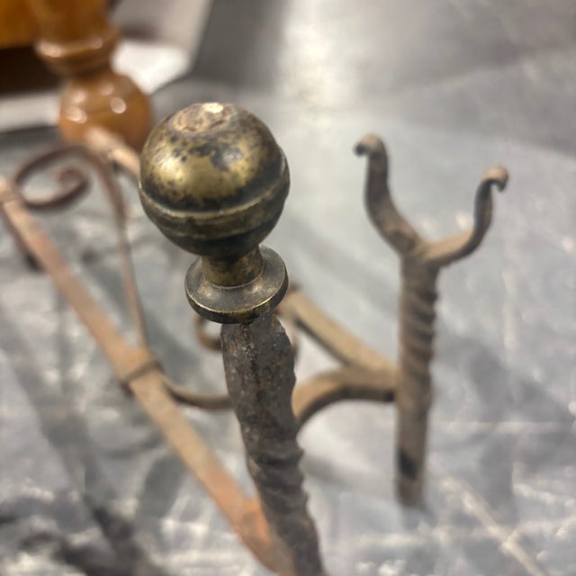 Antique Andirons in Wrought Iron, 1800s, Set of 2 For Sale - Image 14 of 17
