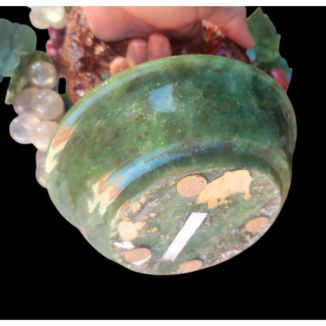 Chinoiserie Vintage Chinese Chinoiserie Hand Carved Hard Stone Grape Jade, Jasper Bonsai Tree Sculpture Tree For Sale - Image 3 of 8