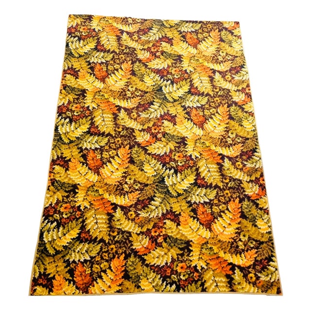 Vintage Palm Tree Pattern Wool Rug, 1960s For Sale