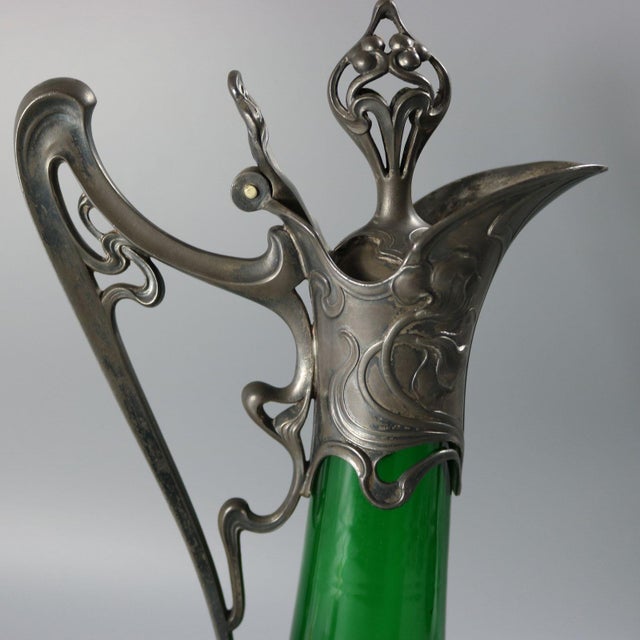 1910s Art Nouveau WMF Claret Jug With Green Glass Liner For Sale - Image 11 of 14