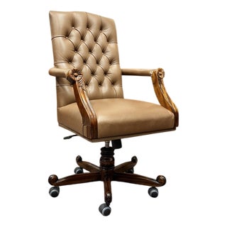 English Brown Chesterfield Office Chair For Sale