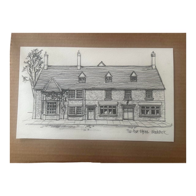 Original pencil architectural drawing depicting the historic post office in Woodstock,Illinois. Rendered with fine linear...