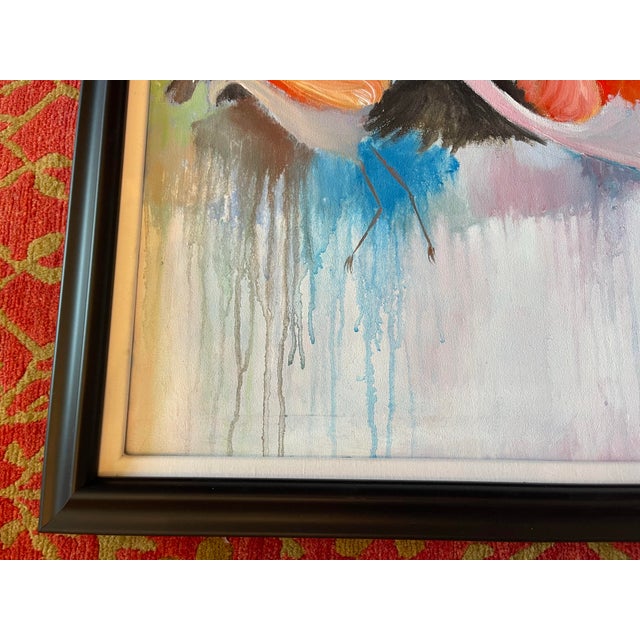 Orange “Flamingos in Flight” | Large Abstract Flamingo Painting by Michael Moulton, 44” W For Sale - Image 8 of 12