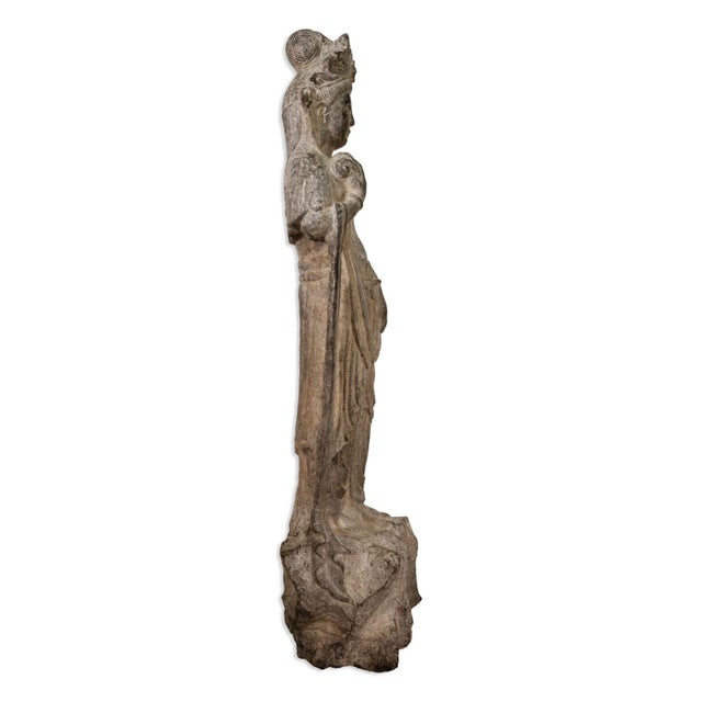 Chinese Vintage Chinese Bodhisattva Guanyin Hand-Carved Stone 20th Century Asian Buddha For Sale - Image 3 of 9