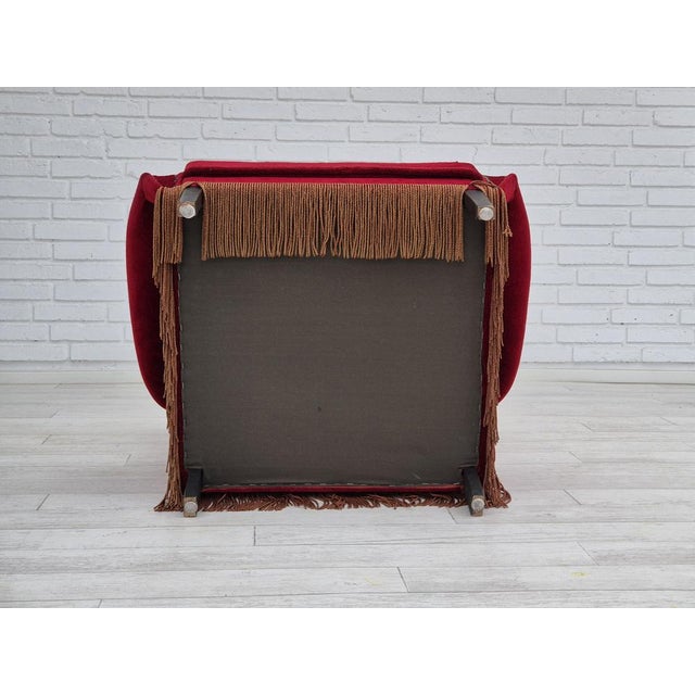 Danish Wingback Armchair in Velour with Oak Legs, 1960s For Sale - Image 15 of 18