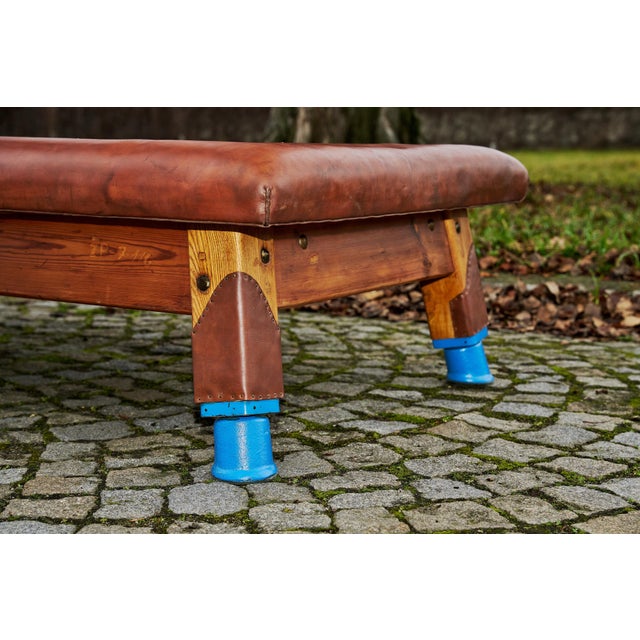 Wood Large Gym Table in Leather, 1930 For Sale - Image 7 of 10
