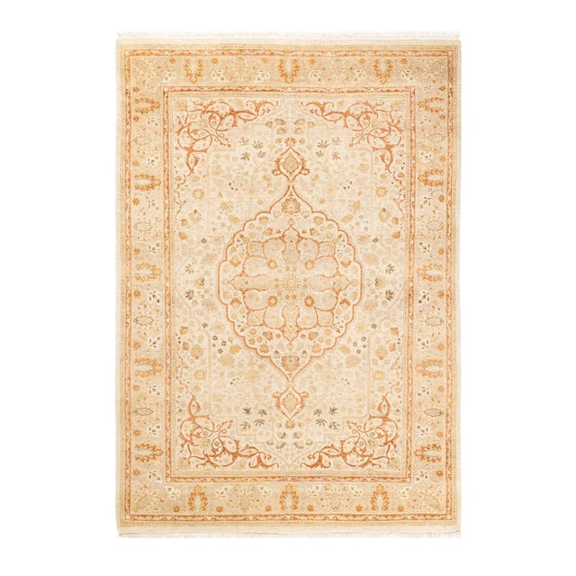Mogul, One-of-a-Kind Hand-Knotted Area Rug - Ivory, 4' 2" x 5' 10" For Sale