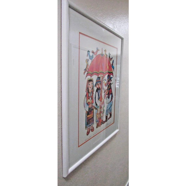 1970s Jovan Obican Musical Umbrella Artist Proof Edition 1000 White Framed and Signed For Sale - Image 10 of 12
