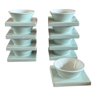1970s Set of 9 Ceramic Light Blue Ceramic Bowls For Sale