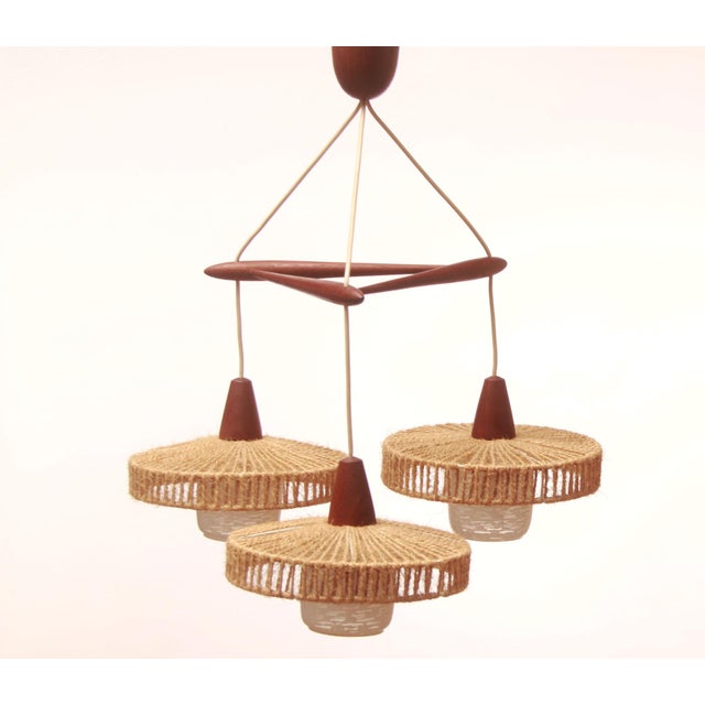 Vintage Triangle Hanging Lamp in Teak, 1965 For Sale - Image 4 of 13