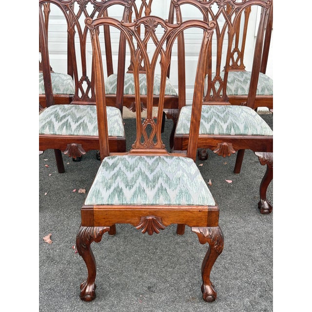 Antique Chippendale Carved Ball and Claw Foot Upholstered Dining Chairs- A Set of 6 For Sale In New York - Image 6 of 12