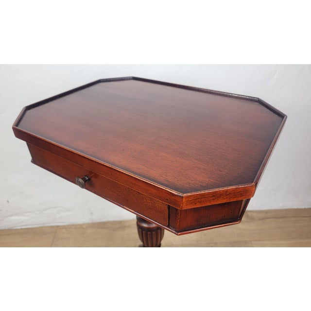Mid-Century Octagonal Tripod Side Table with Drawer, 1950 For Sale - Image 6 of 17