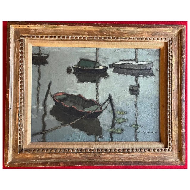 Edward Henry Molyneux (British, 1891-1974) Oil Painting on Canvas Evening Harbor at Dusk, 1938 For Sale - Image 10 of 13