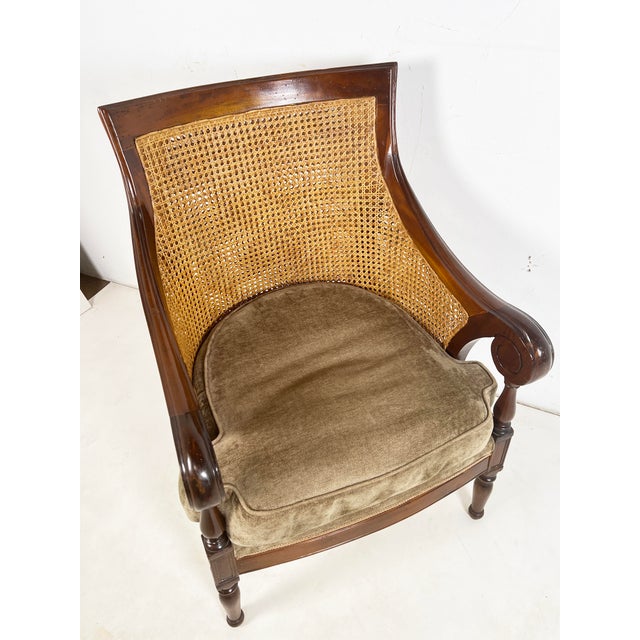 Wood English Regency Style Library Bergere in Mahogany and Cane For Sale - Image 7 of 8