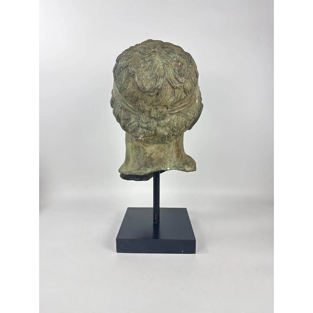 Figurative Large Classical Hollow Cast Bronze Male Head Sculpture on Custom Museum Stand For Sale - Image 3 of 10