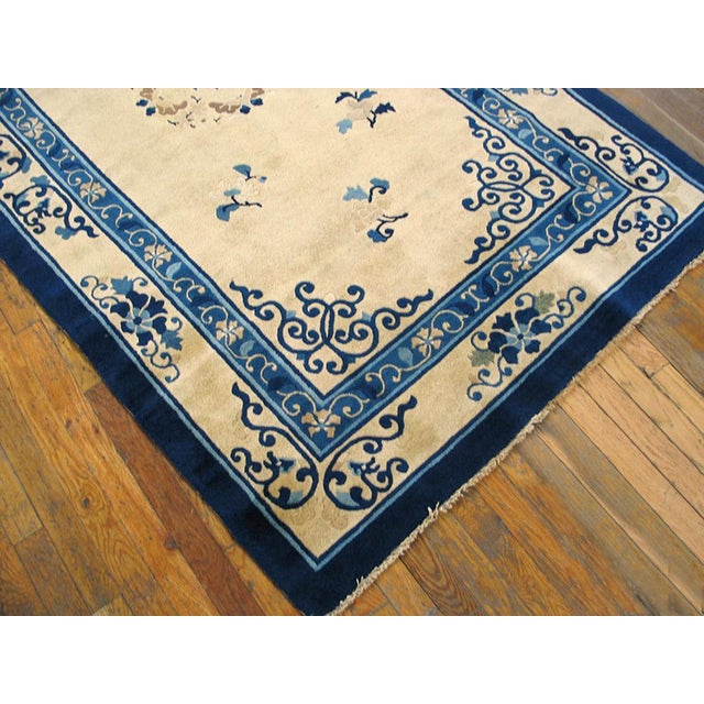 1900s White Cream Medallion Antique Chinese Peking Rug 4'3" X 6'6" Handknotted Wool Carpet For Sale In New York - Image 6 of 6