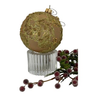 Filigree-Inspired Raised Gold Christmas Ornament – 4" Round For Sale