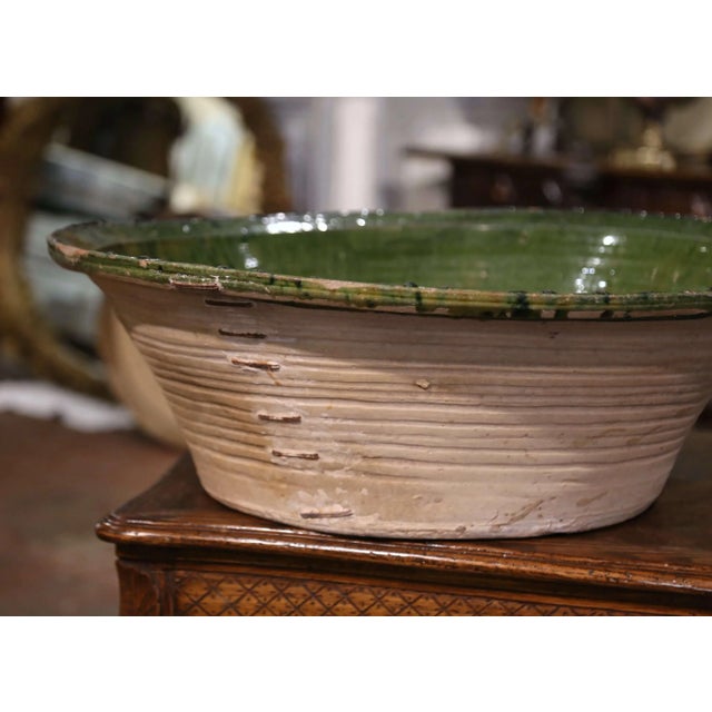 French 18th Century French Green Glazed Terracotta "Tian" Bowl From Provence For Sale - Image 3 of 9