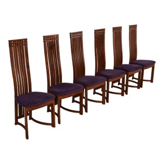 Frank Lloyd Wright Style Arts & Crafts High Back Dining Chairs, Set of Six For Sale