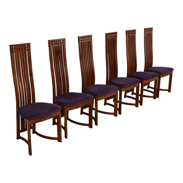 Frank Lloyd Wright Style Arts & Crafts High Back Dining Chairs, Set of Six For Sale