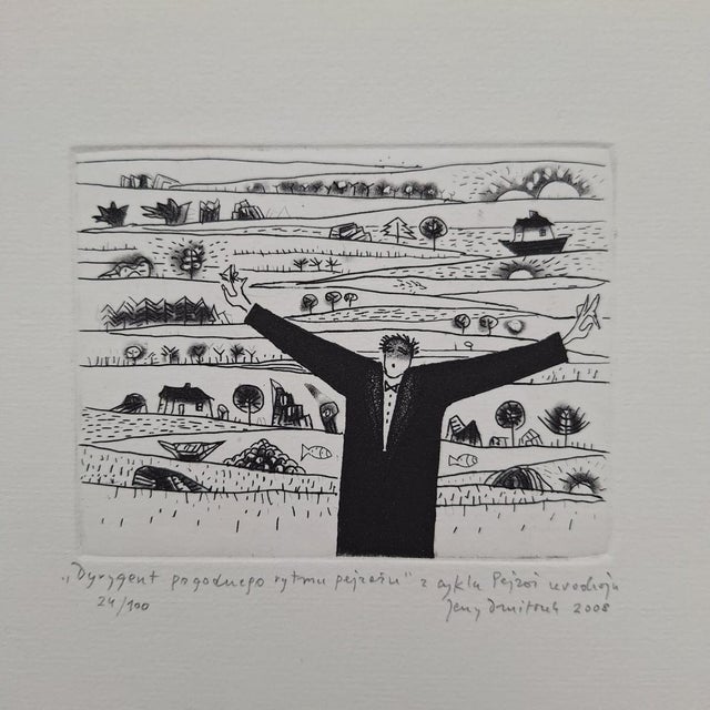 2000 - 2009 Jerzy Dmitruk, Conductor of the Serene Rhythm of the Landscape (Harvest Landscape), 2008, Etching For Sale - Image 5 of 7
