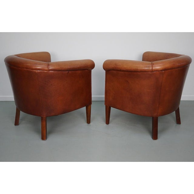 Vintage Dutch Cognac Colored Leather Club Chairs, 1970s, Set of 2 For Sale - Image 6 of 16