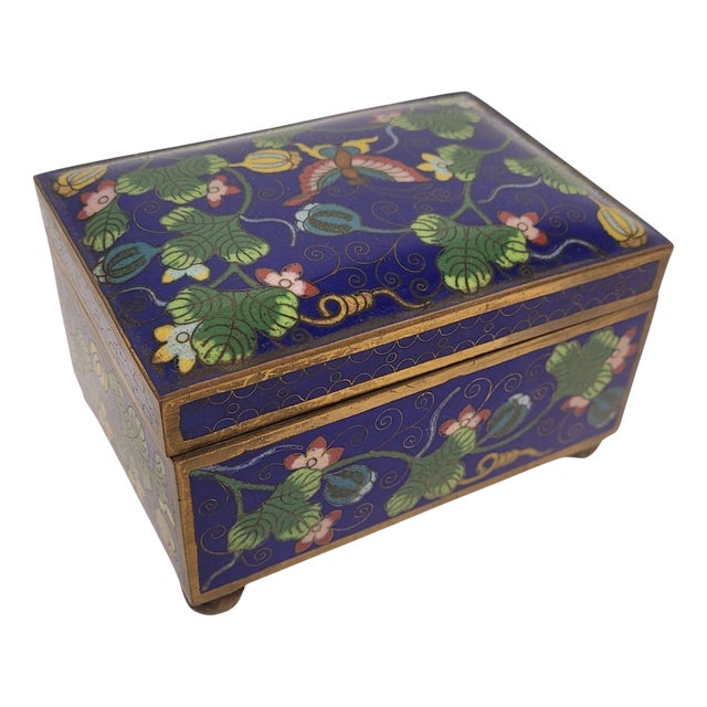 Antique Chinese Jewelry Box with Cloisonné Enameling For Sale
