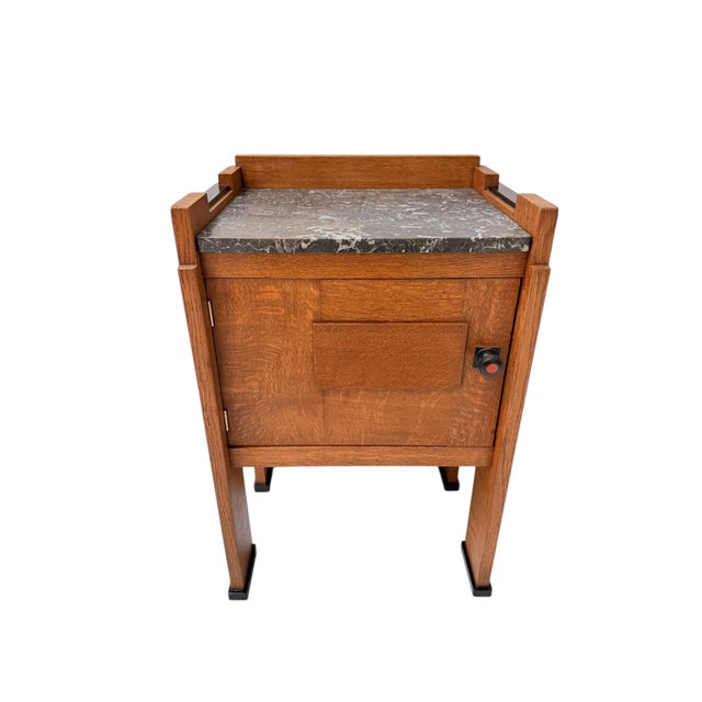 Art Deco Modernist Nightstand in Oak and Marble, 1920s For Sale - Image 10 of 12