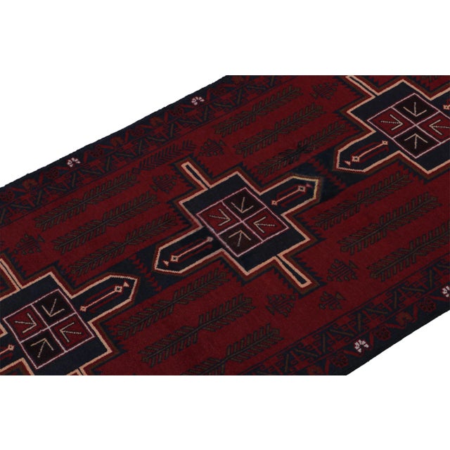 Rug & Kilim Rug & Kilim’s Baluch Runner Rug With Burgundy and Dark Blue Geometric Medallions For Sale - Image 4 of 8