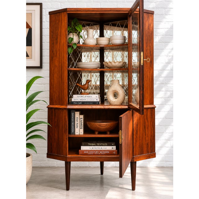 Mid Century Modern Teak Corner China or Liquor Cabinet, Made in Denmark. C. 1960's For Sale In New York - Image 6 of 14