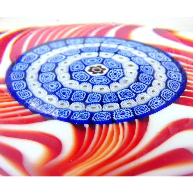 Mid-Century Modern Vintage Murano Galliano Ferro Millefiori Flower Mosaic Mandala Red Swirl Italian Art Glass Paperweight For Sale - Image 3 of 6