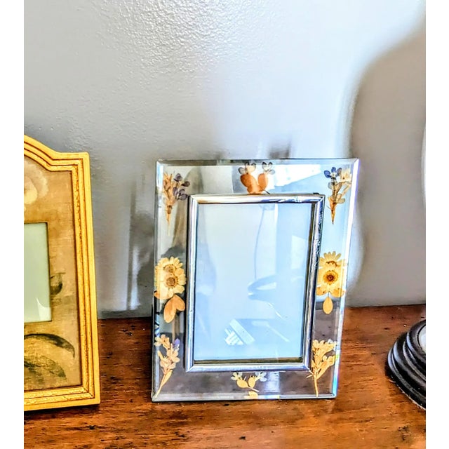 Contemporary '90s Picture Frame Pressed Dried Flowers in Beveled Glass For Sale - Image 3 of 3